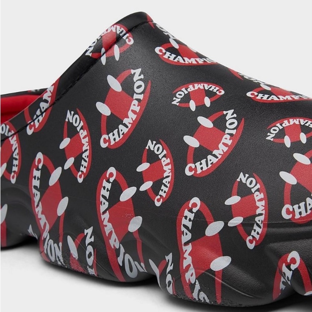 Champion Clog Shoes Mens 10 Super Meloso Smile Jersey Lined Closed Toe Black Red - Picture 3 of 6